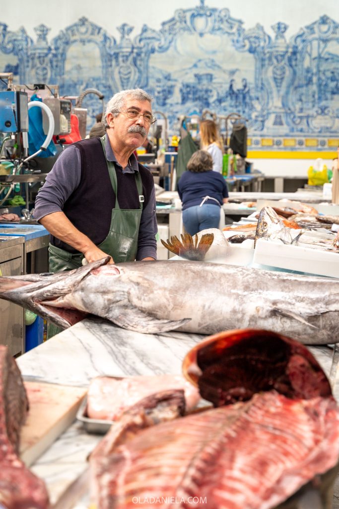Fishmonger at the amazing Setubal market - Mercado do Livramento