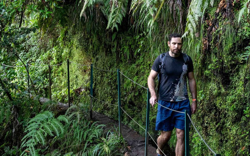 Jorge walking the levada de Caldeirão Verde on Madeira Island