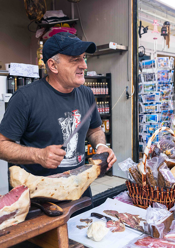 Fresh food produce market in Split historic centre in Croatia