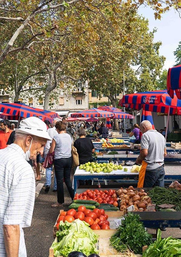 Fresh food produce market in Split historic centre in Croatia