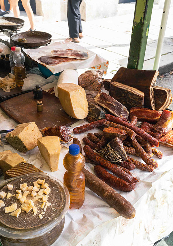 Fresh food produce market in Split historic centre in Croatia