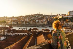 Skyline of Porto as seen from Vila NOva de Gaia at sunset