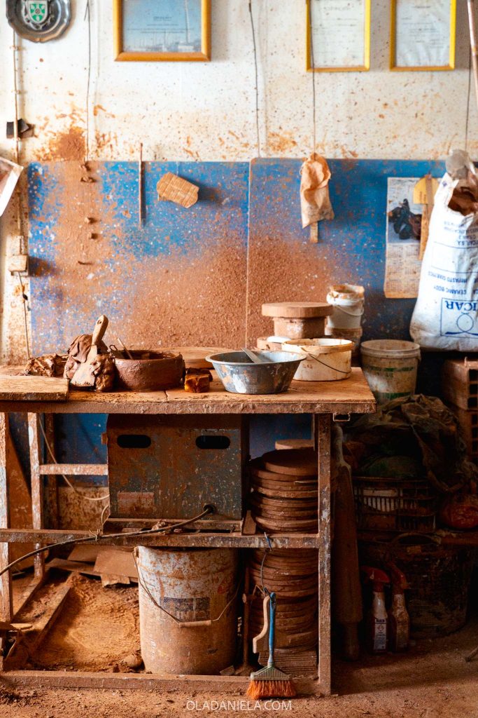 The pottery wheel at Olaria XT or Xico Tarefa's pottery workshop in Redondo, Alentejo