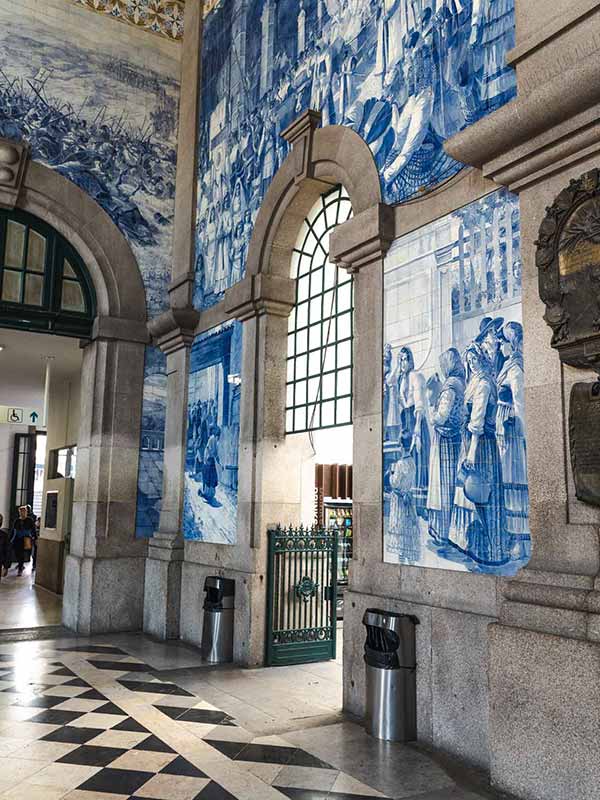 São Bento Railway Station in Porto is covered in beautiful antique azulejos and tiles