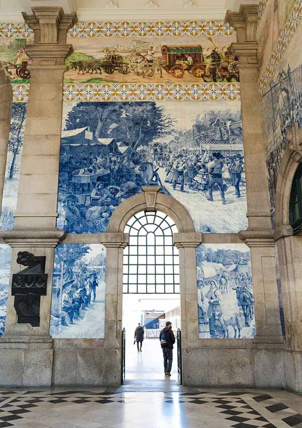 São Bento Railway Station in Porto is covered in beautiful antique azulejos and tiles