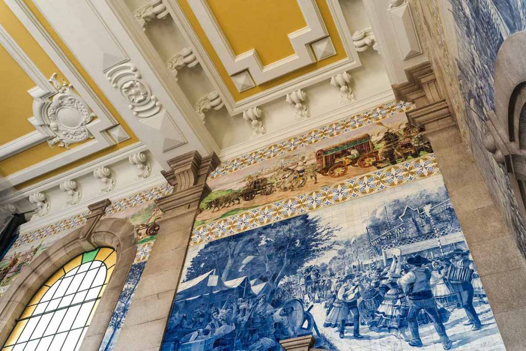 São Bento Railway Station in Porto is covered in beautiful antique azulejos and tiles