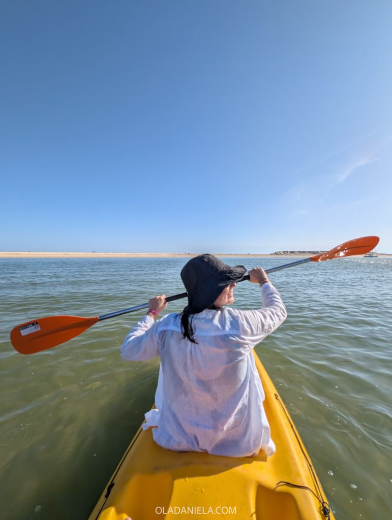 Daniela kayaking in the Ria Formosa near Tavira, Algarve
