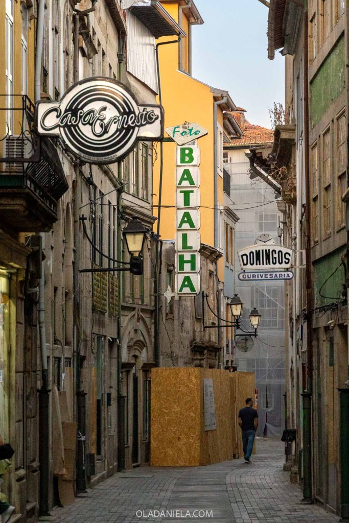 Vintage neon signs on a street in Viseu, central Portugal